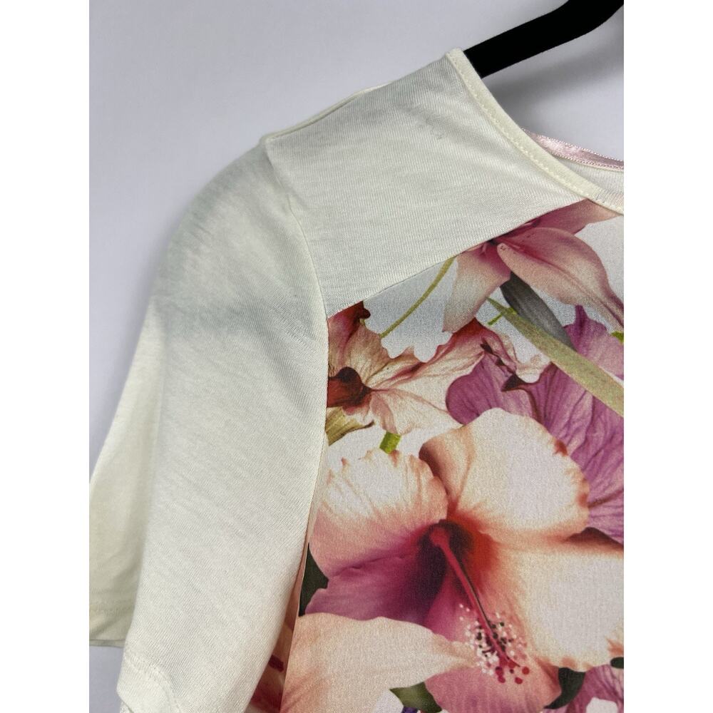 Ted Baker Renella Top, Floral Graphic, Ivory, Polyester Viscose Tee Blouse - Picture 6 of 8